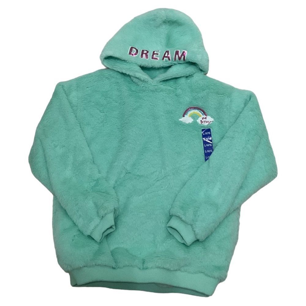 Betsey Johnson Teal Fleece Sweater Size L 14/16 NEW
